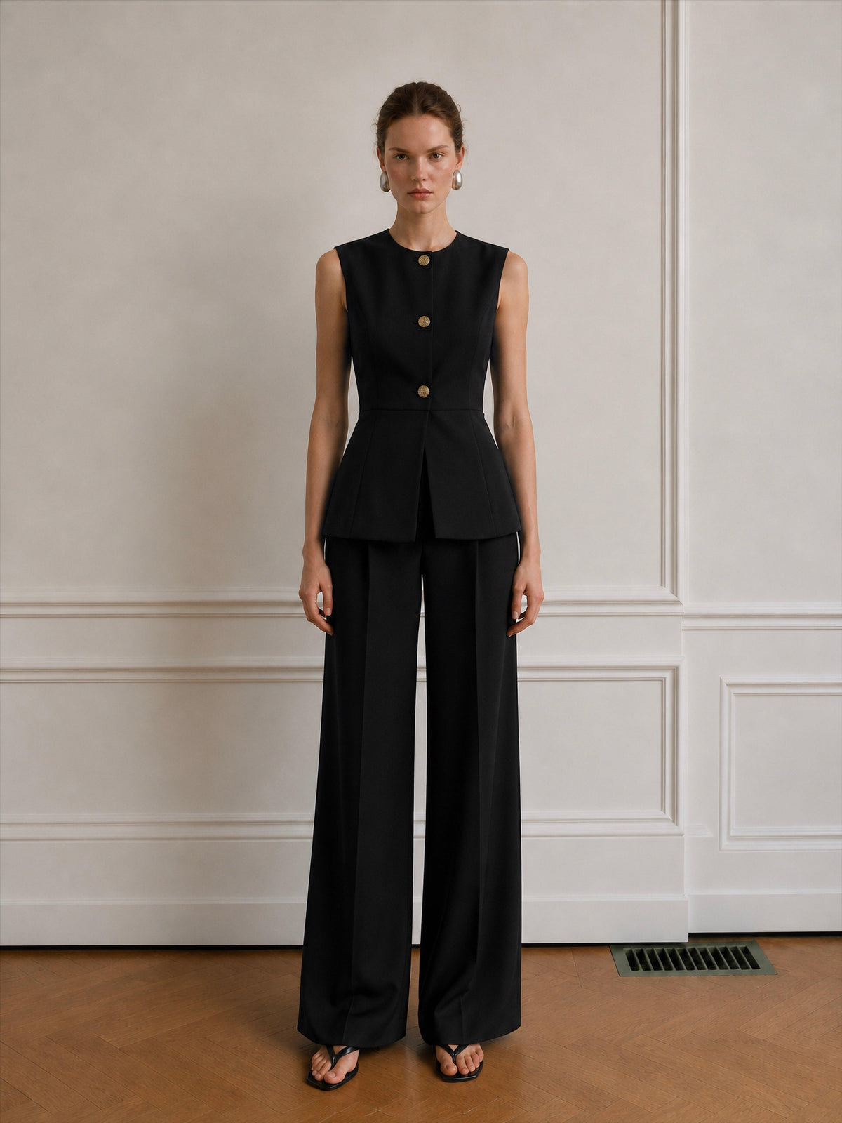 June Peplum Detaylı Yelek Takım- Siyah - LE PORTRÉ