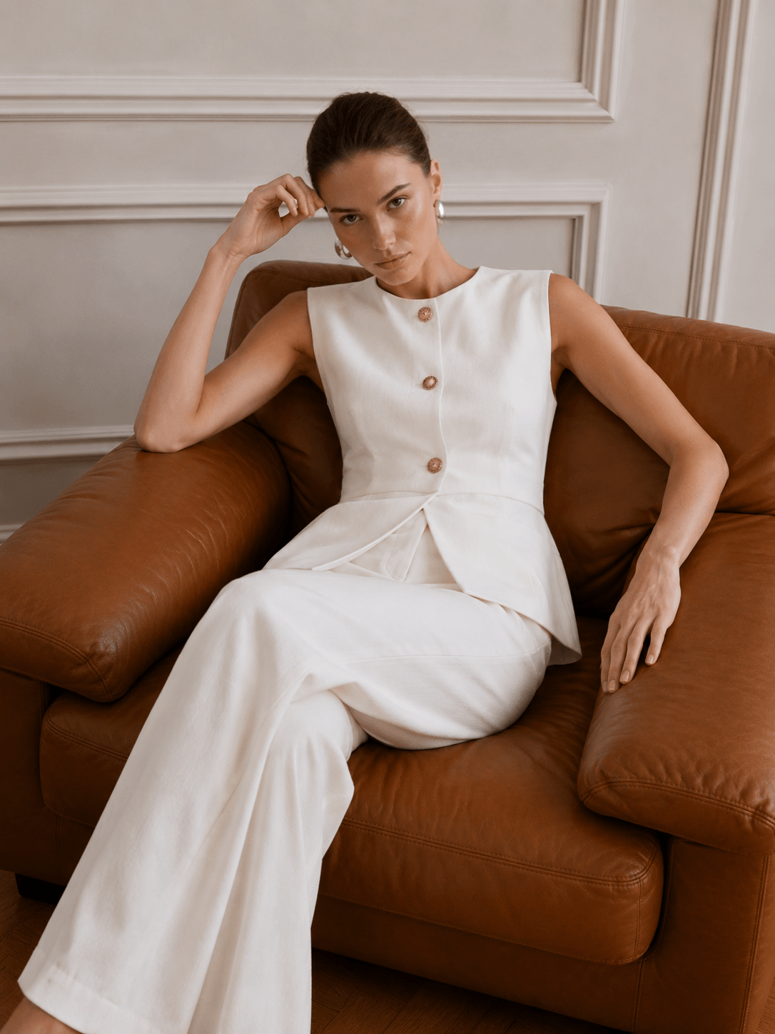 June Peplum Detaylı Yelek Takım- Beyaz - LE PORTRÉ