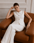 June Peplum Detaylı Yelek Takım- Beyaz - LE PORTRÉ