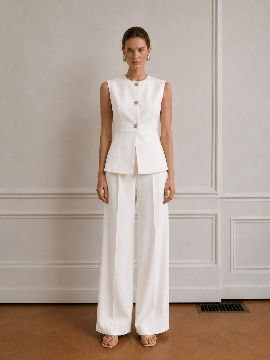 June Peplum Detaylı Yelek Takım- Beyaz - LE PORTRÉ