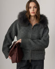 Audrey Hooded Original Fox Fur Wool Cardigan - Anthracite