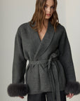 Viola Fox Fur Tied Cardigan - Anthracite