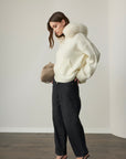 Audrey Hooded Original Fox Fur Wool Cardigan - Ecru