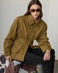 Elen Waist-Accented Pocket Detailed Padded Jacket - Olive