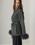 Viola Fox Fur Tied Cardigan - Anthracite
