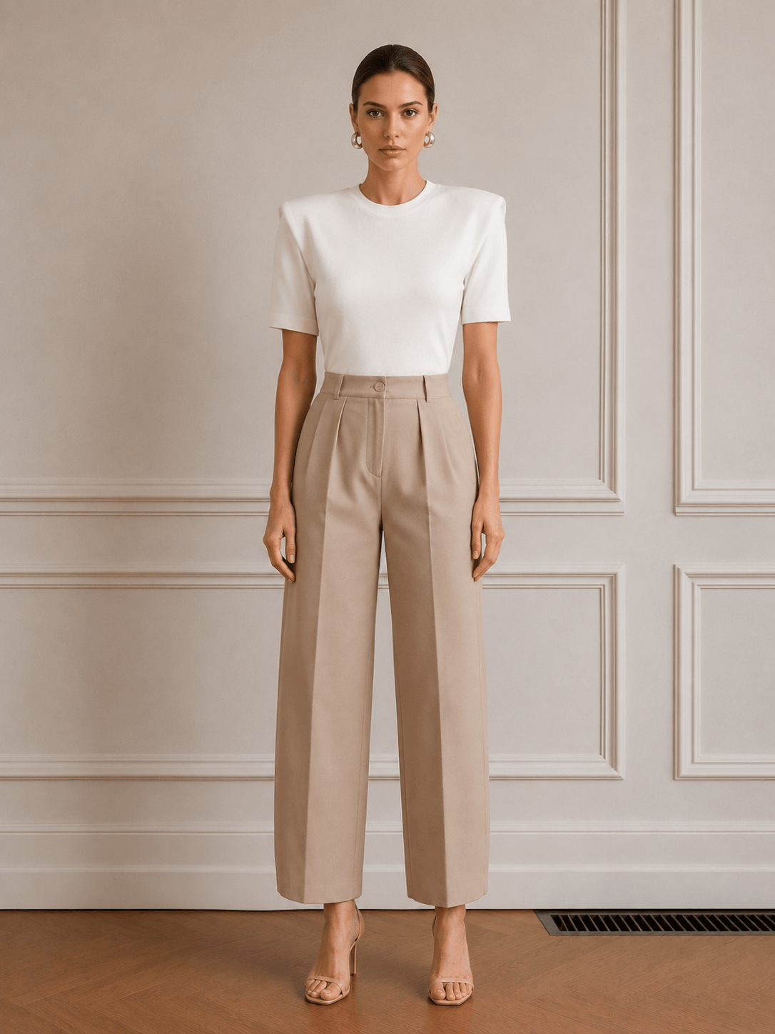 Muse Gabardin Pile Detaylı Pantolon-Bej - LE PORTRÉ
