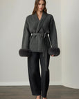 Viola Fox Fur Tied Cardigan - Anthracite