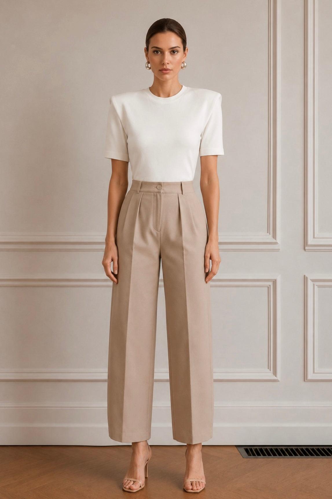 Muse Gabardin Pile Detaylı Pantolon-Bej - LE PORTRÉ
