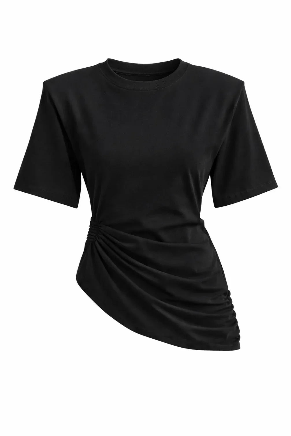 Noa Vatkalı Büzgü Drapeli Tshirt - Siyah - LE PORTRÉ