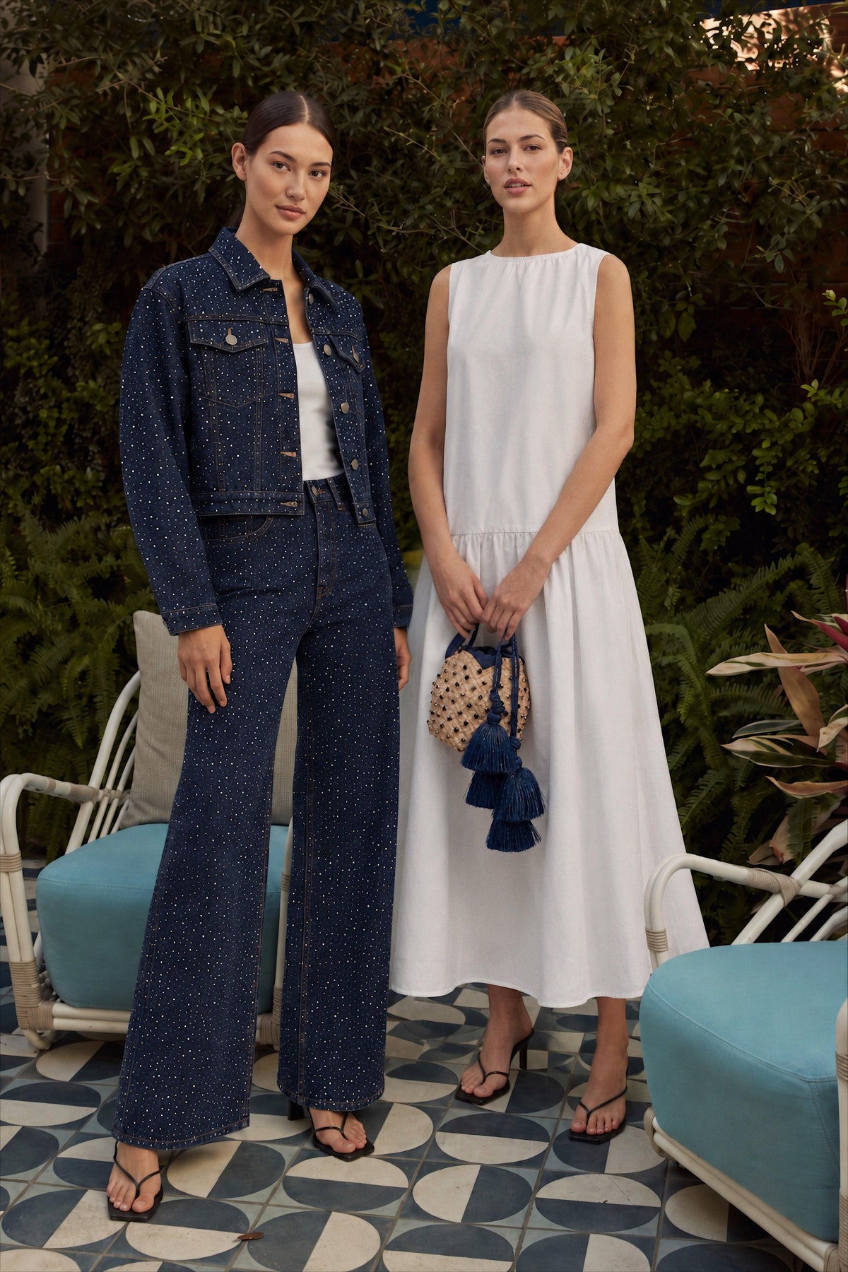 Sue Denim Parıltılı Ceket Pantolon Takım- Lacivert - LE PORTRÉ