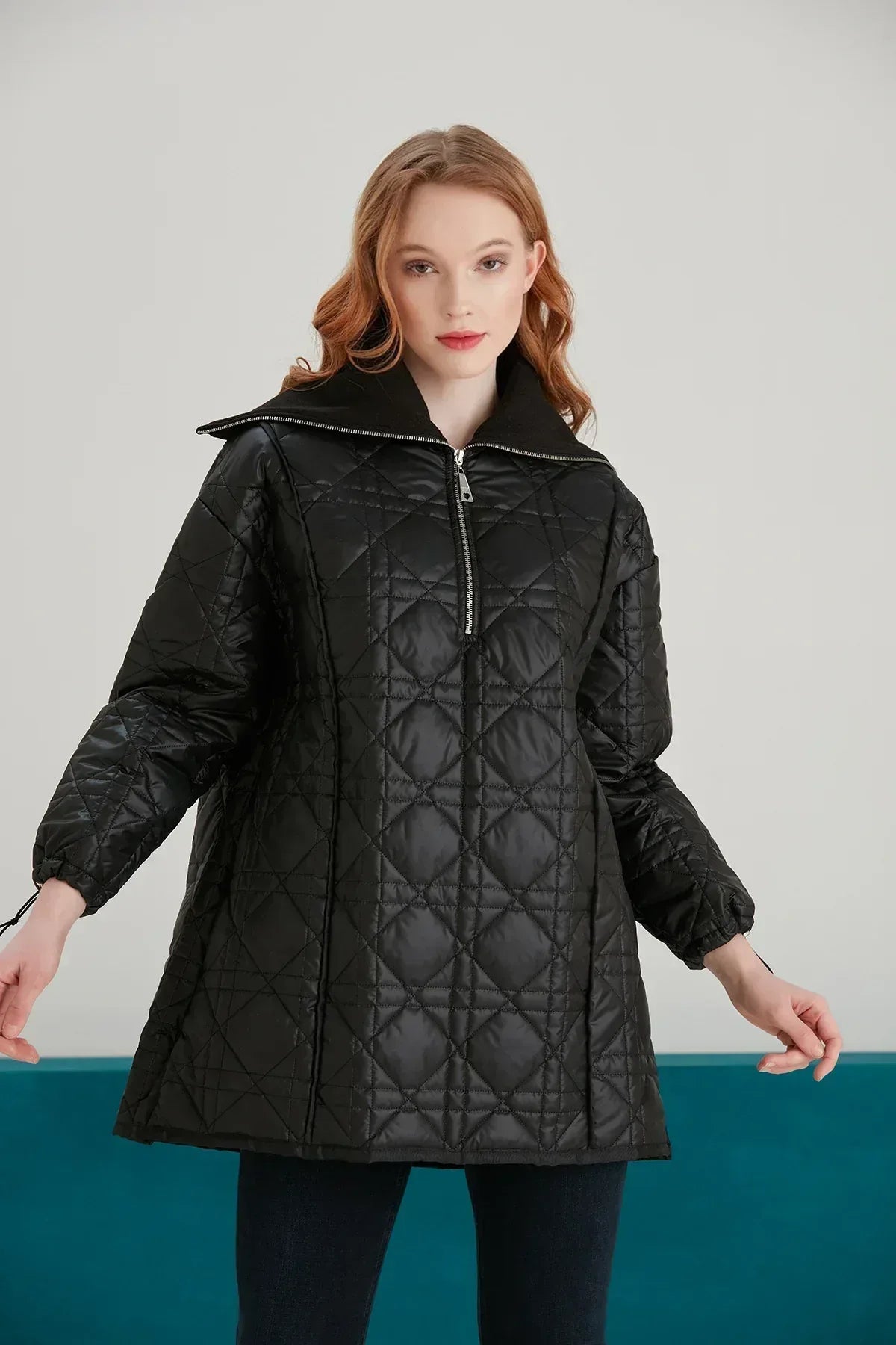 Triko Yakali Kapitone Sweatshirt - Siyah - LE PORTRÉ